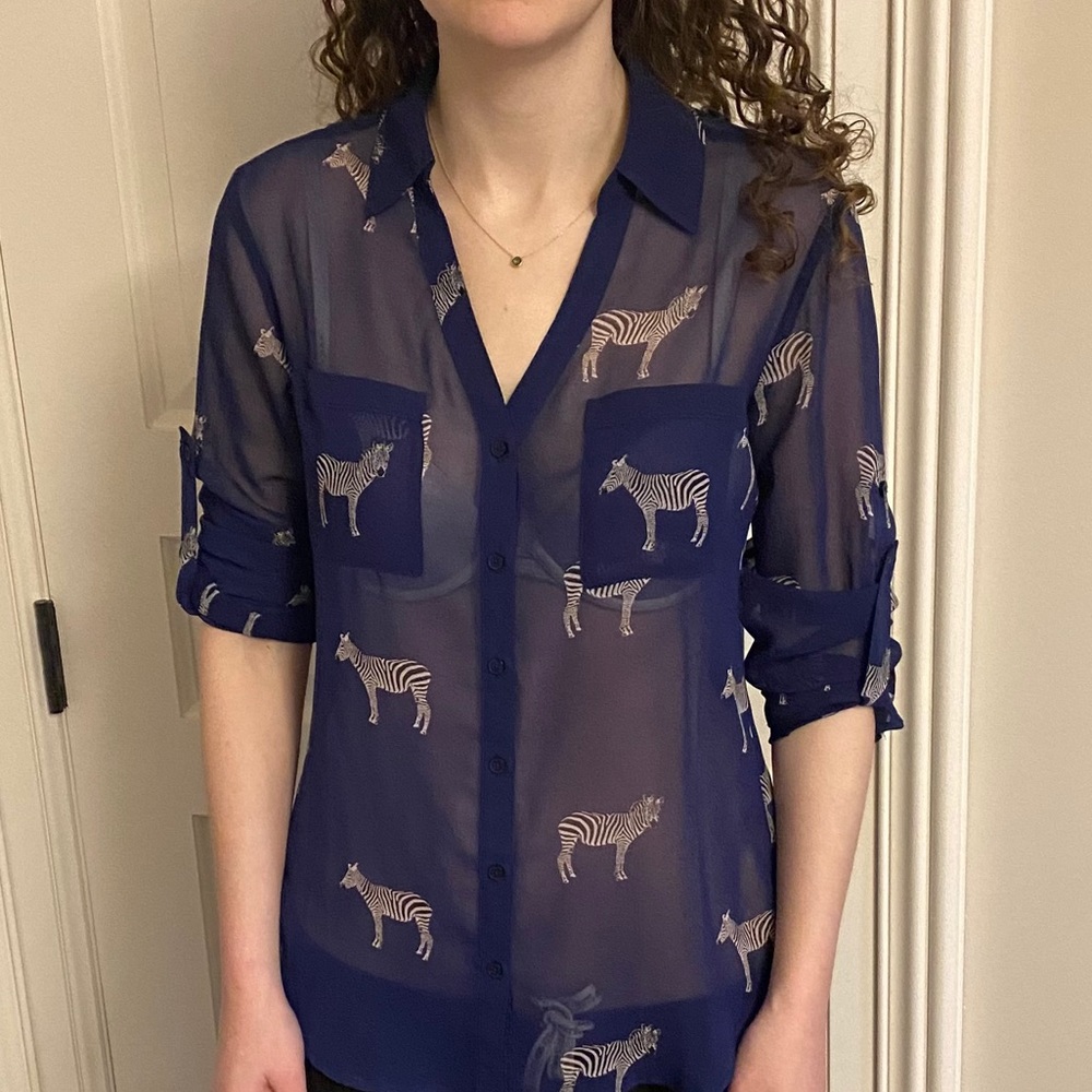 Express zebra-pattern sheer button-down